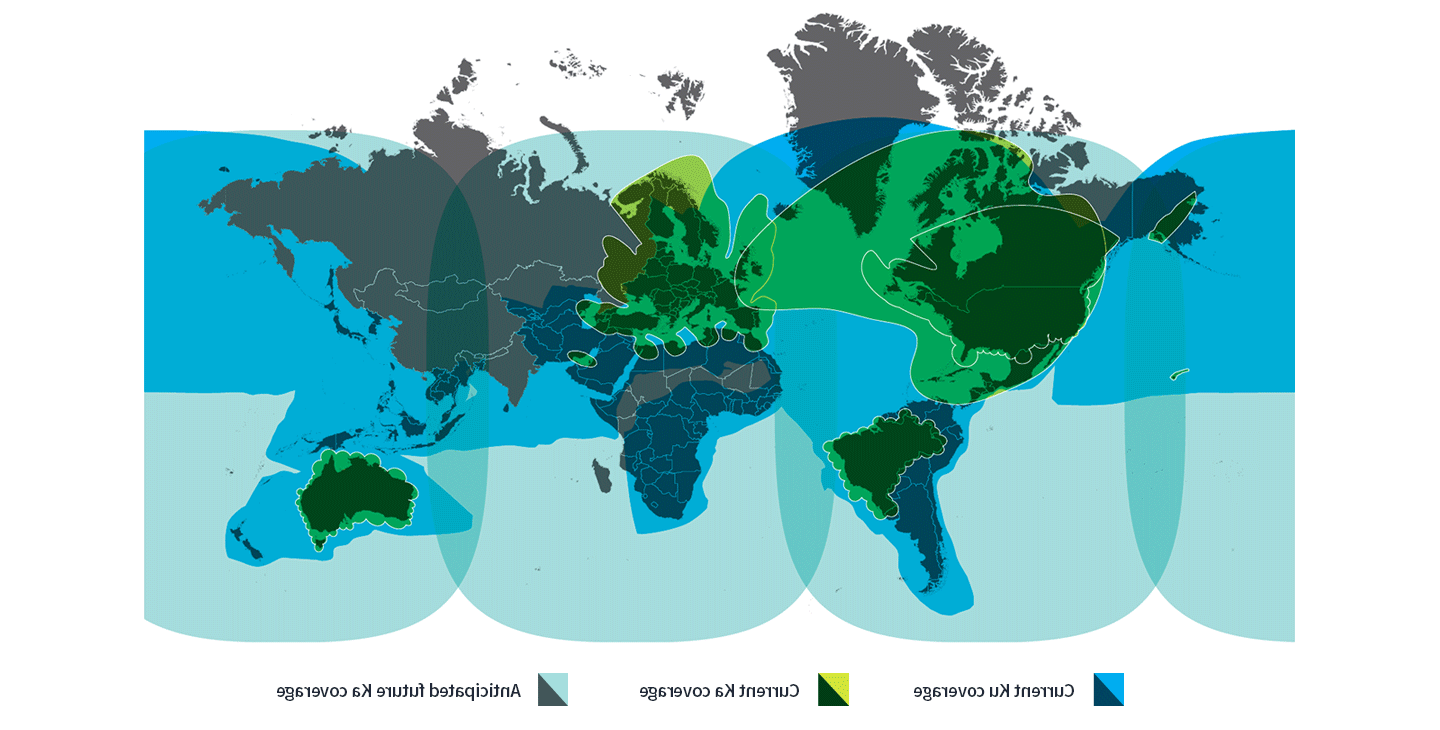 Map of Viasat's Ku- and Ka-band 卫星通信 satellite coverage 